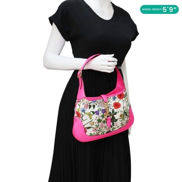 Gucci  Flora Jackie Medium Canvas Hobo Bag Pink 550152 - Picture 2 of 10